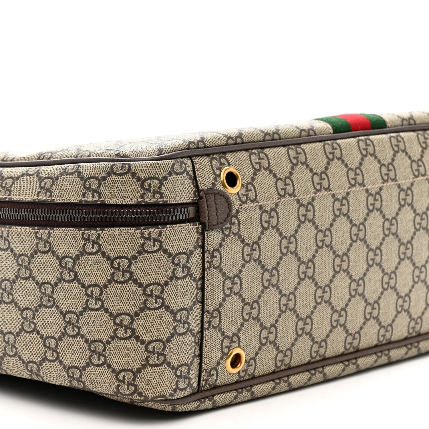 Gucci GG Supreme Monogram Textured Dollar Calfskin Web Savoy Shoe Case Bag Beige Ebony New Acero