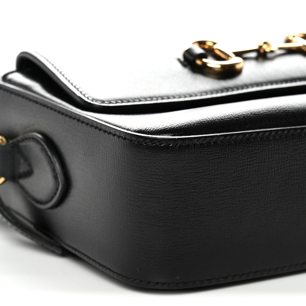 Gucci Textured Calfskin Small Horsebit 1955 Shoulder Bag Black