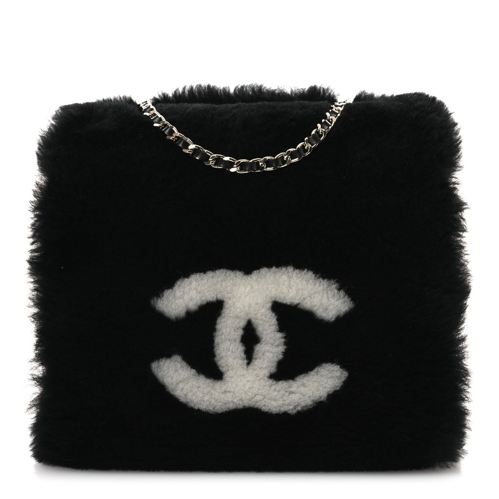Chanel Muff Shearling Lambskin Bag Black Ecru