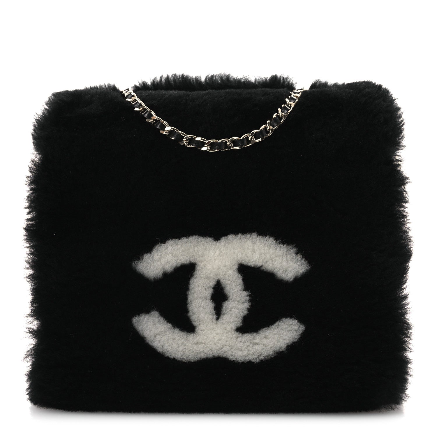 Chanel Muff Shearling Lambskin Bag Black Ecru