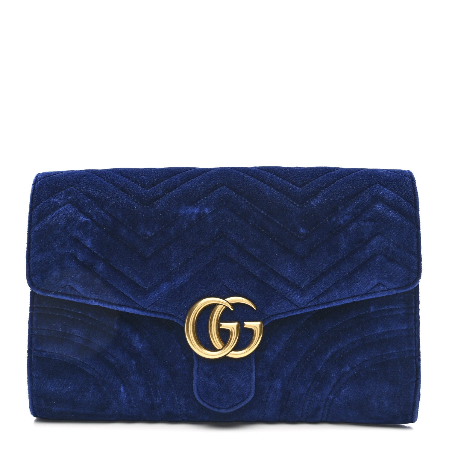 Gucci Velvet Matelasse GG Marmont Clutch Cobalt Blue