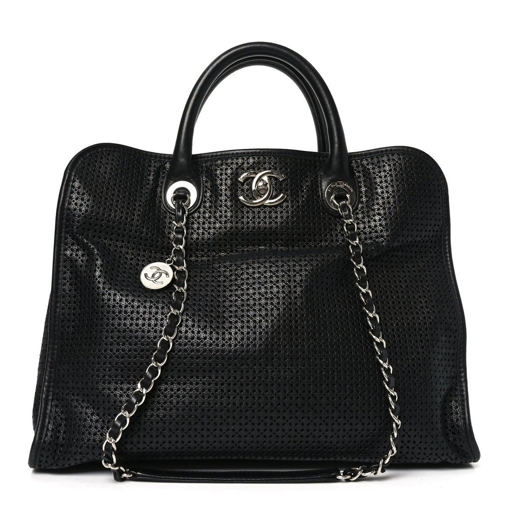 Chanel Calfskin Perforated Up In The Air Tote Black
