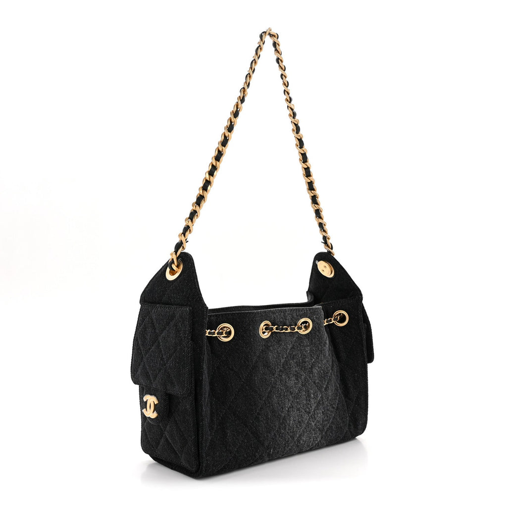 Chanel Washed Denim Quilted Mini Chanel 25 Handbag Black