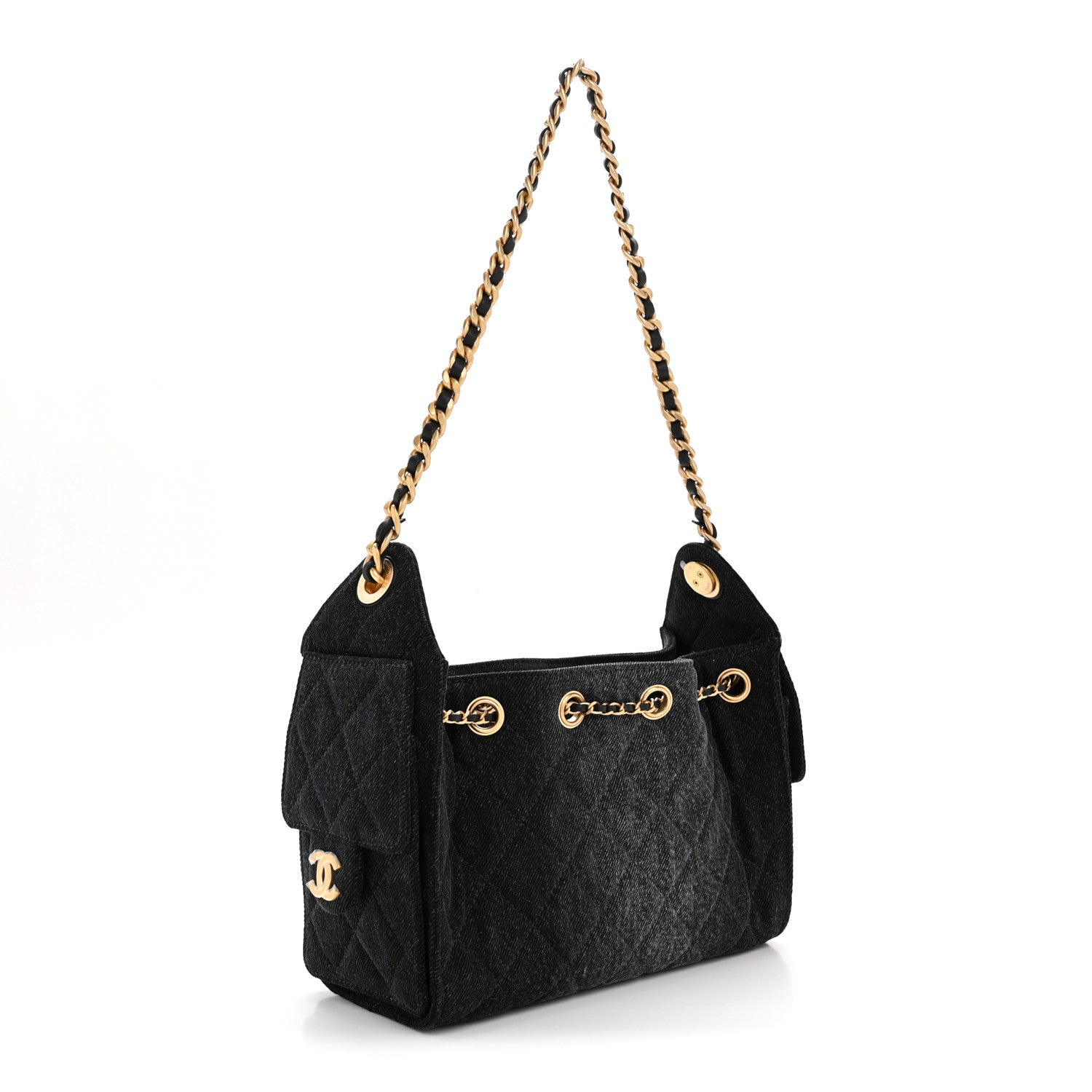 Chanel Washed Denim Quilted Mini Chanel 25 Handbag Black