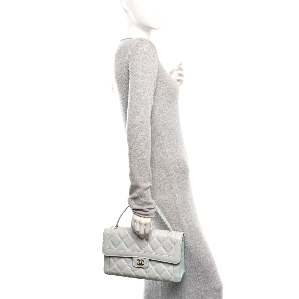 Chanel Calfskin Quilted Wild Stitch Large Flap Light Blue