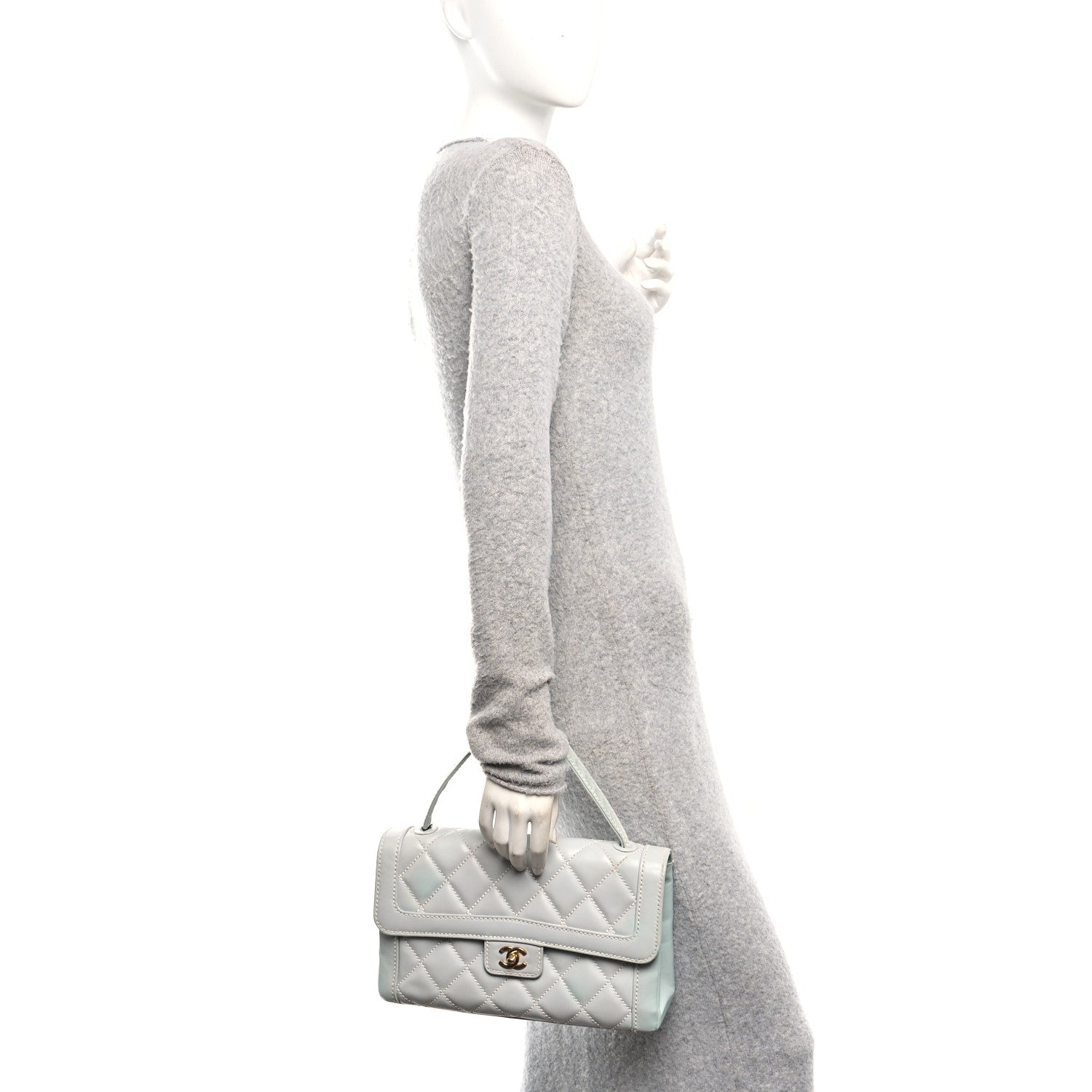 Chanel Calfskin Quilted Wild Stitch Large Flap Light Blue