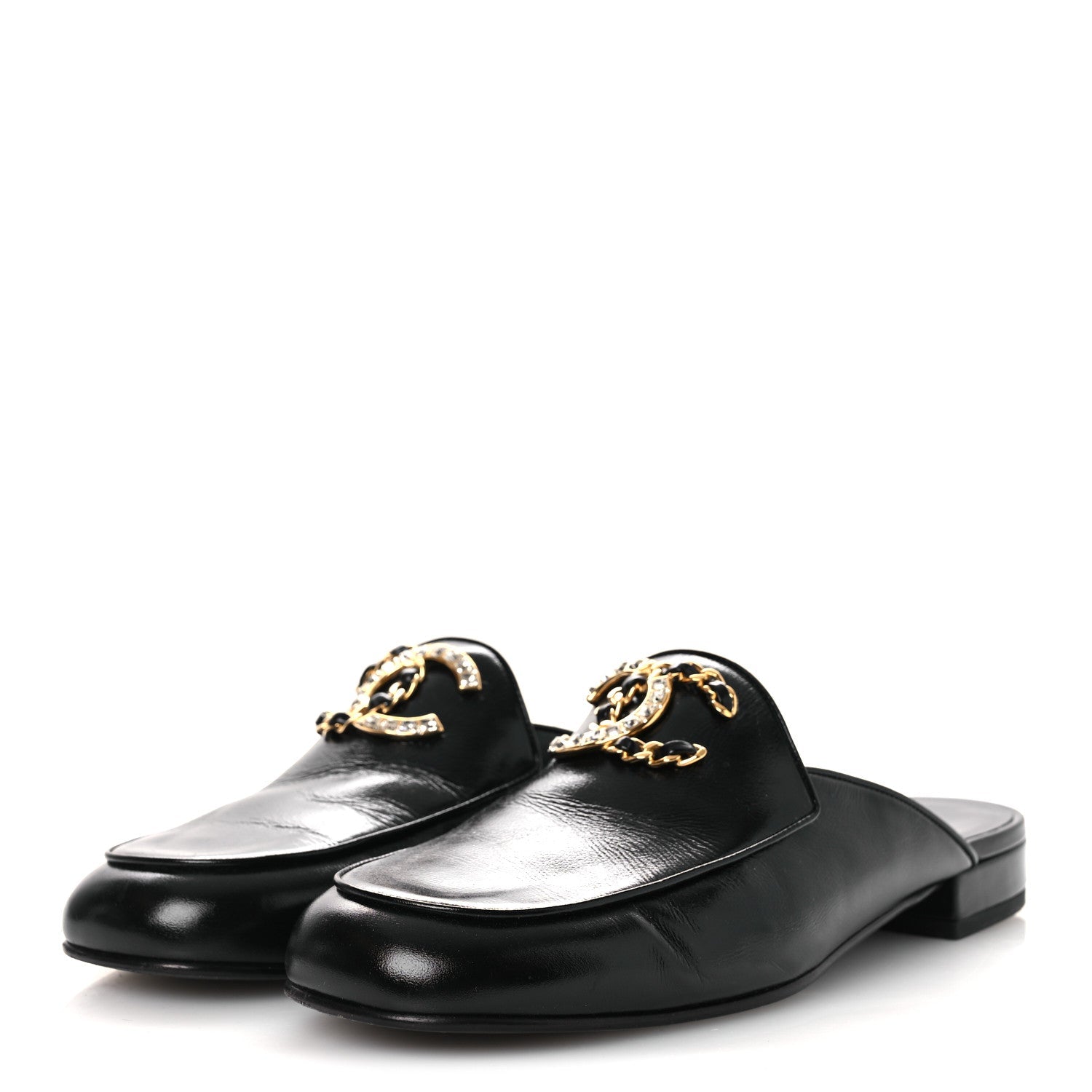 Chanel Shiny Calfskin Crystal CC Mules 41 Black