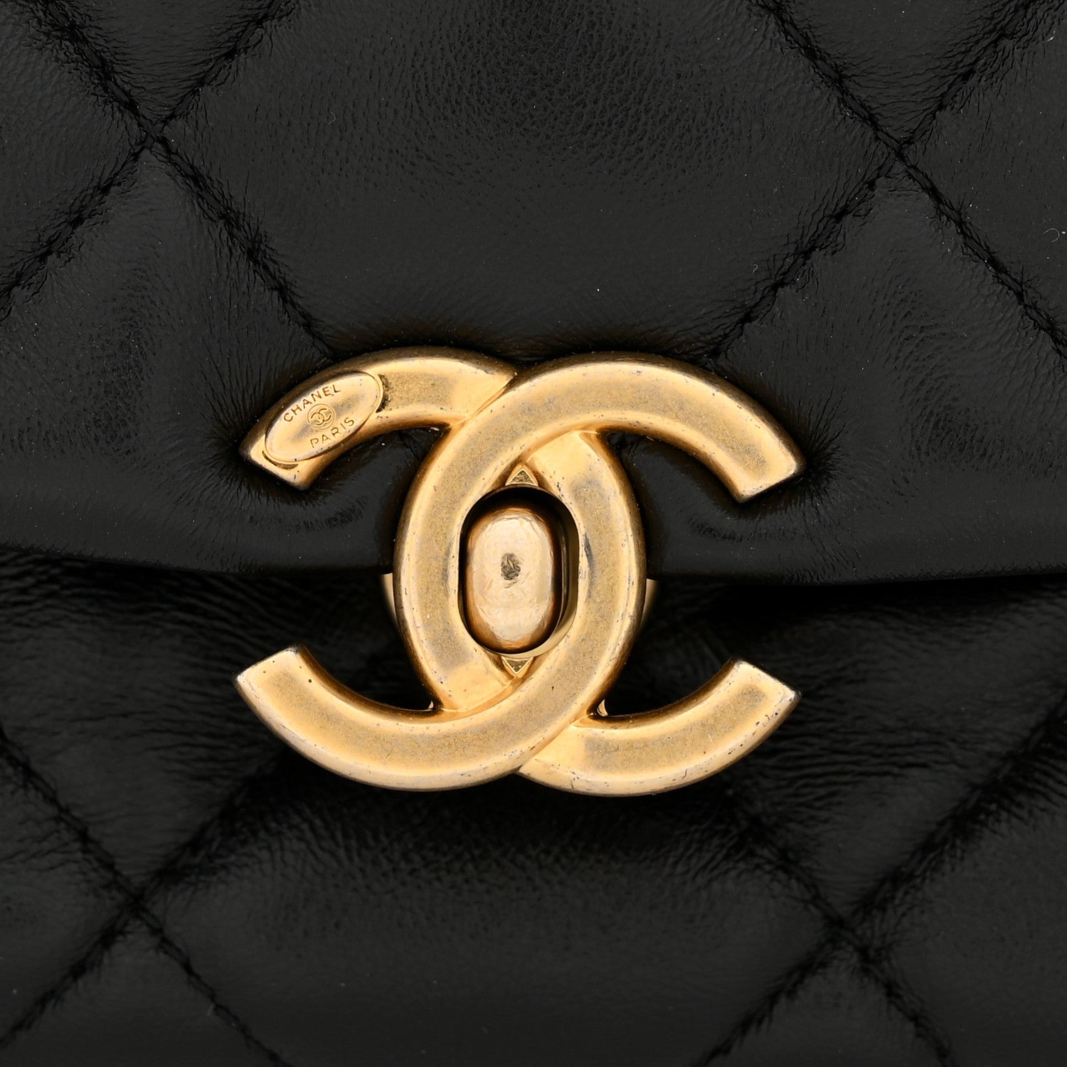 Chanel Lambskin Quilted Small Lacquered Chain Flap Black