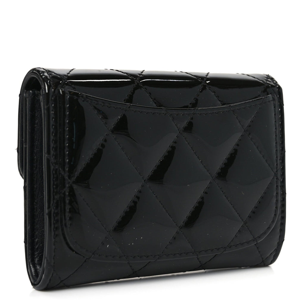 Patent Quilted Reissue Flap Card Holder Wallet So Black