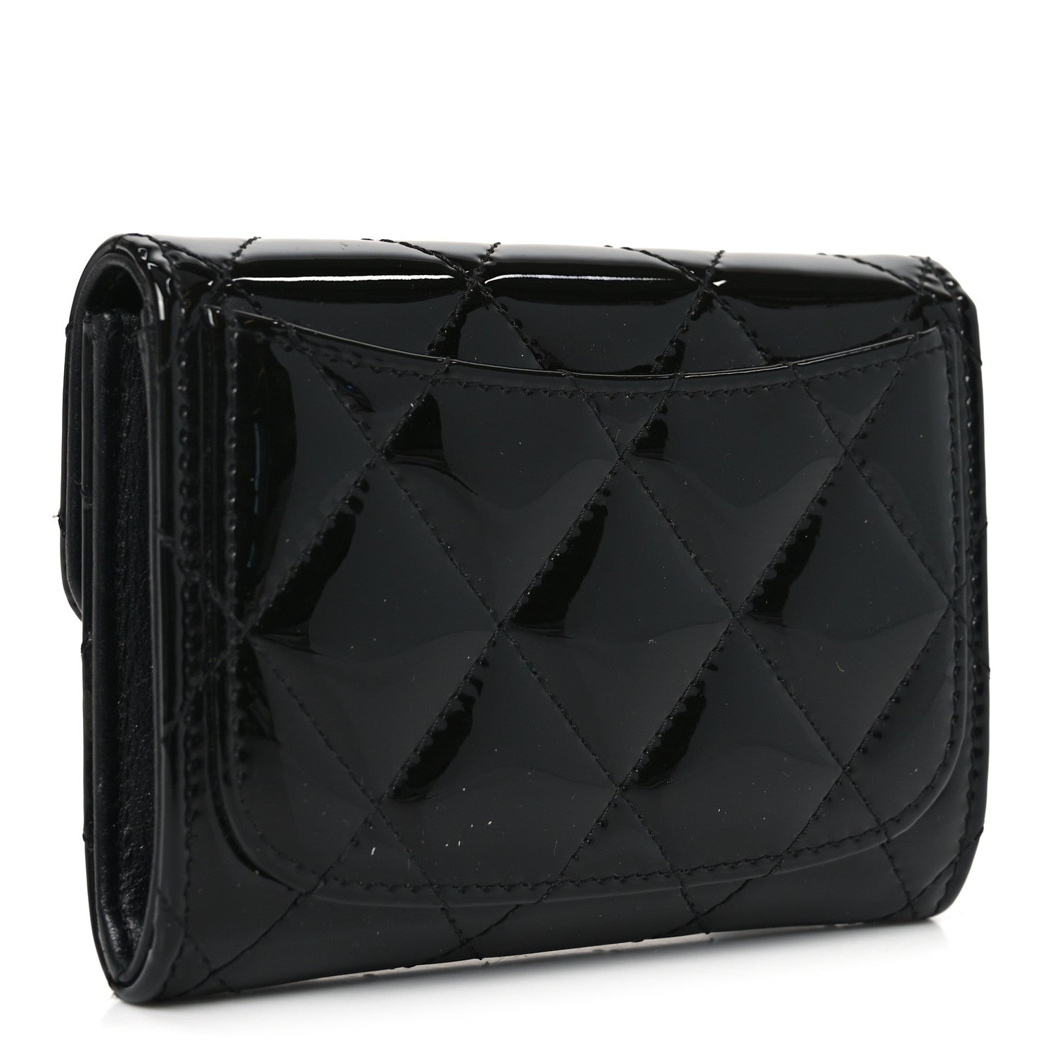 Patent Quilted Reissue Flap Card Holder Wallet So Black