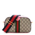 Gucci GG Supreme Monogram Textured Dollar Calfskin Web Ophidia Small Crossbody Bag Beige Ebony Fuchsia