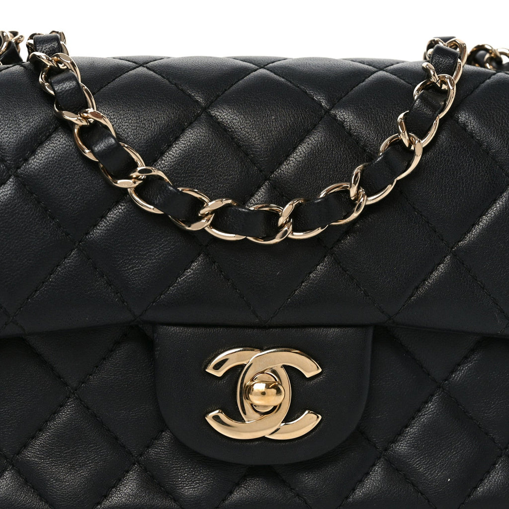 Chanel Lambskin Quilted Mini Rectangular Flap Black