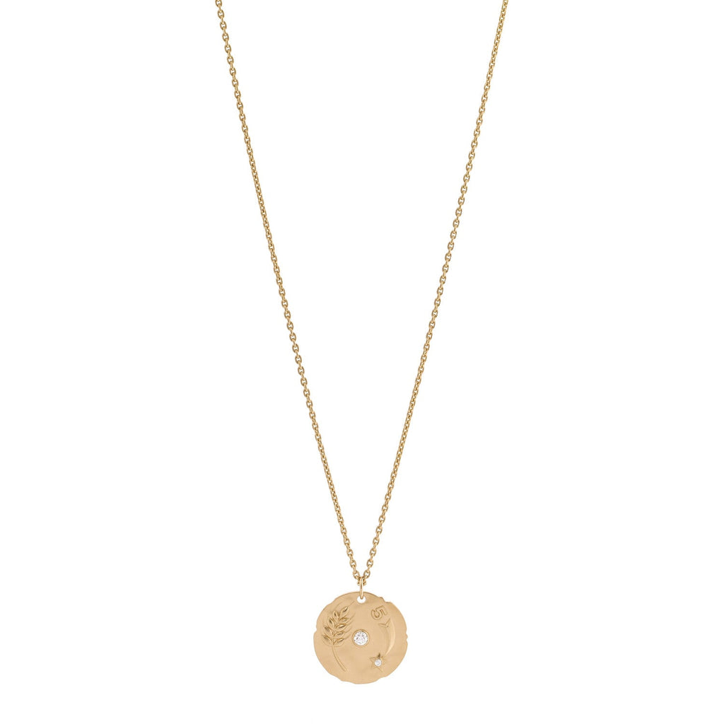 18K Yellow Gold Diamond Talismans Medal Pendant Necklace