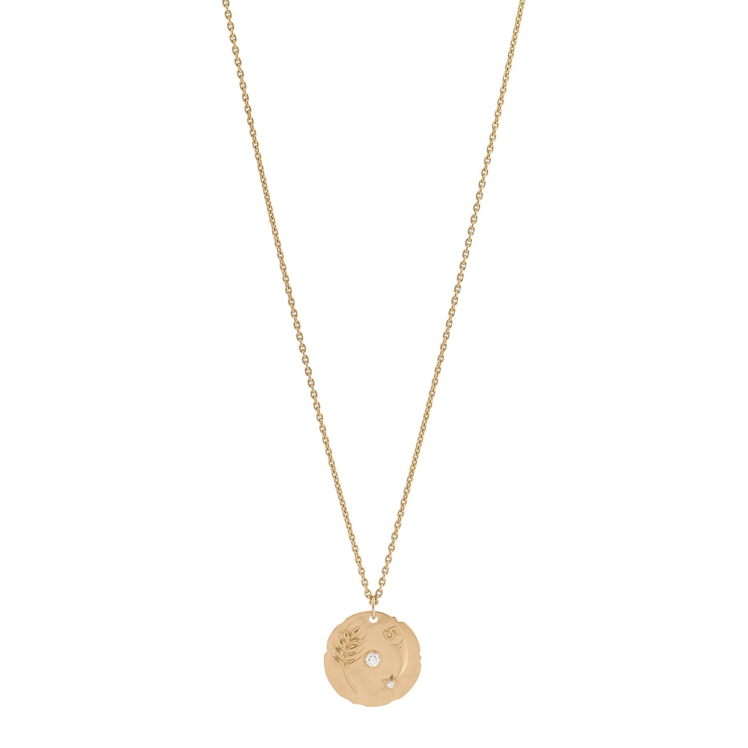 18K Yellow Gold Diamond Talismans Medal Pendant Necklace