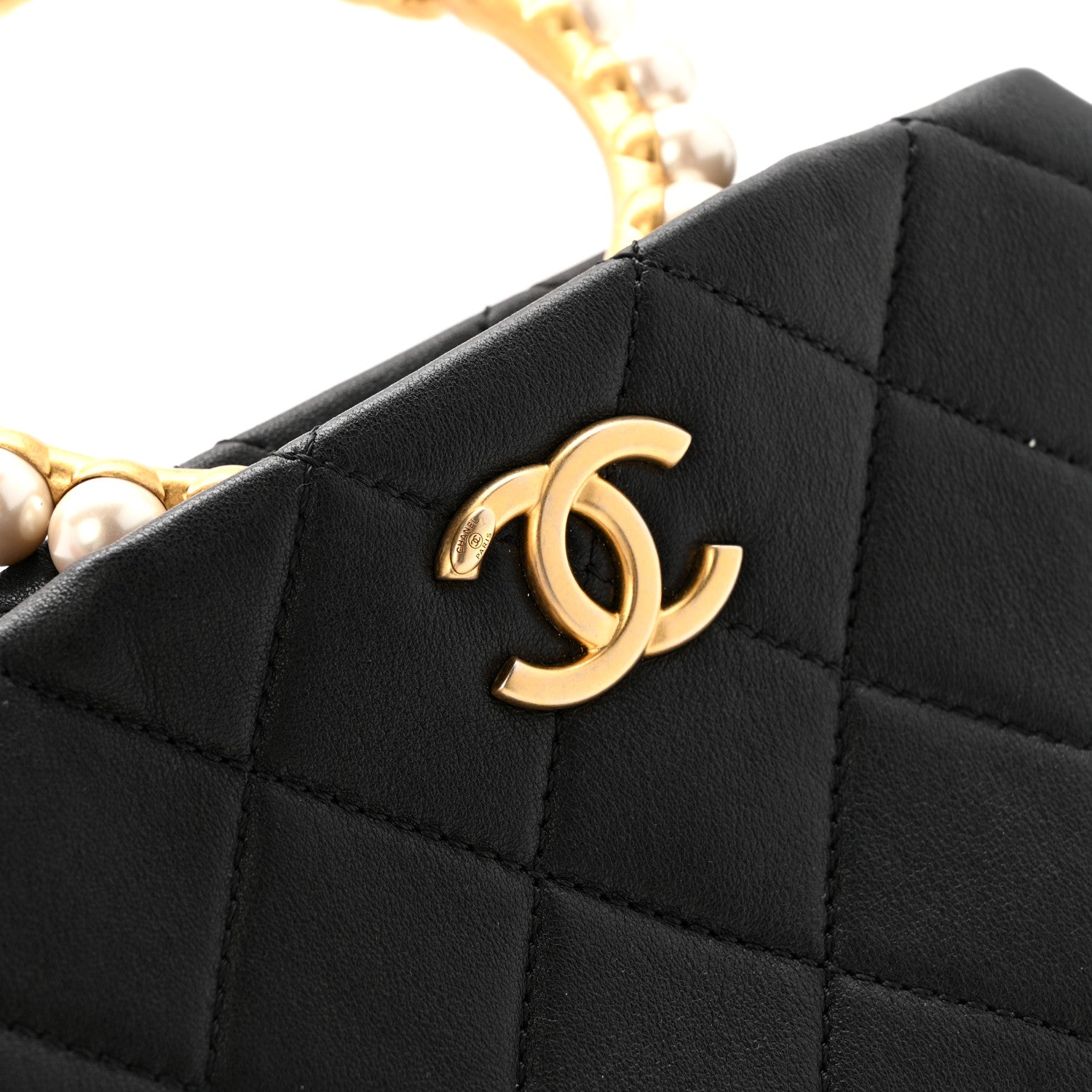 Chanel Lambskin Quilted Pearl Crown Clutch Bag Black