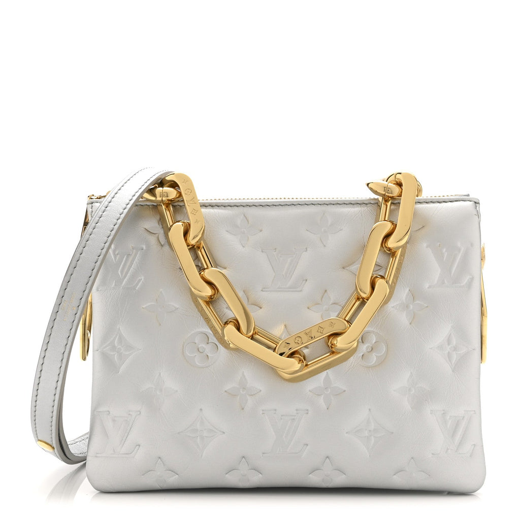 Louis Vuitton Lambskin Embossed Monogram Coussin BB Silver