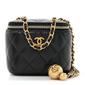 Chanel Lambskin Quilted Mini Pearl Crush Vanity Case With Chain Black