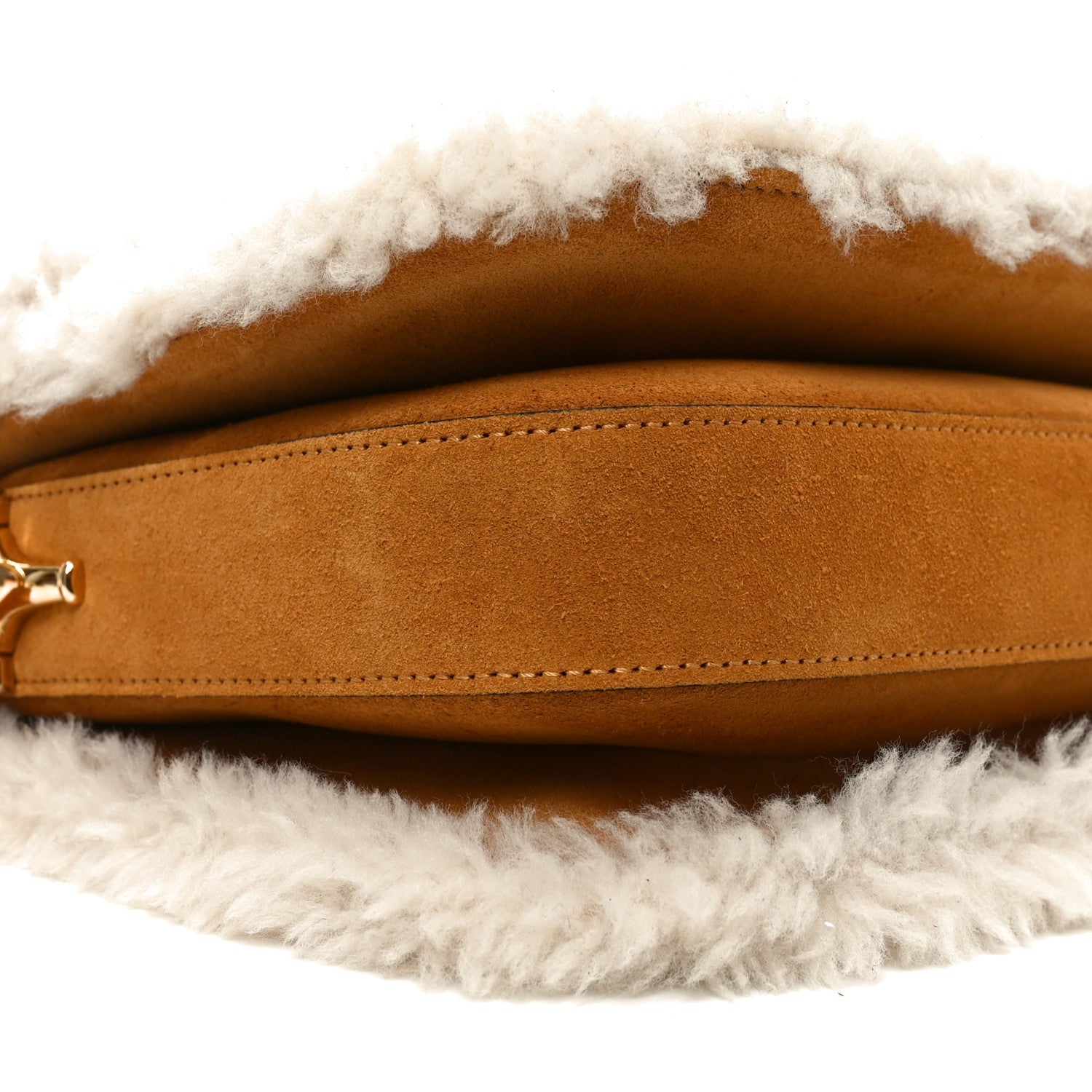 Gucci Suede Shearling Horsebit 1955 Shoulder Bag Honey Beige Milk