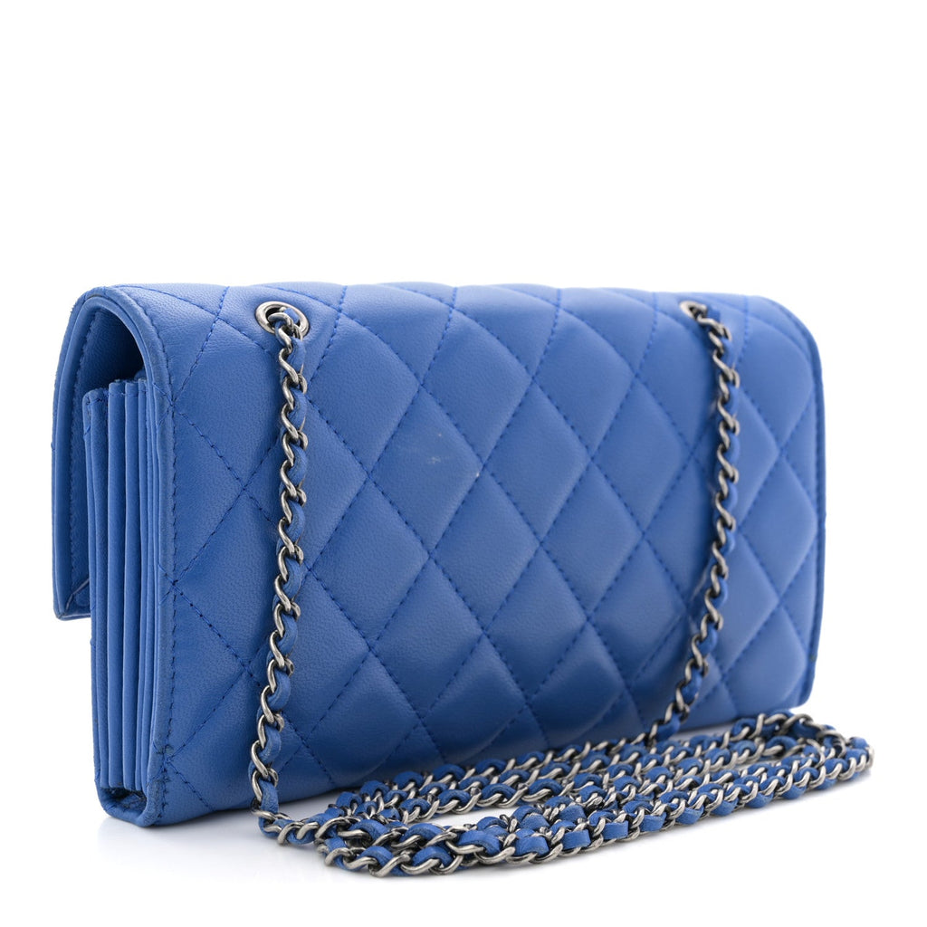 Chanel Lambskin Quilted Clutch with Chain Blue