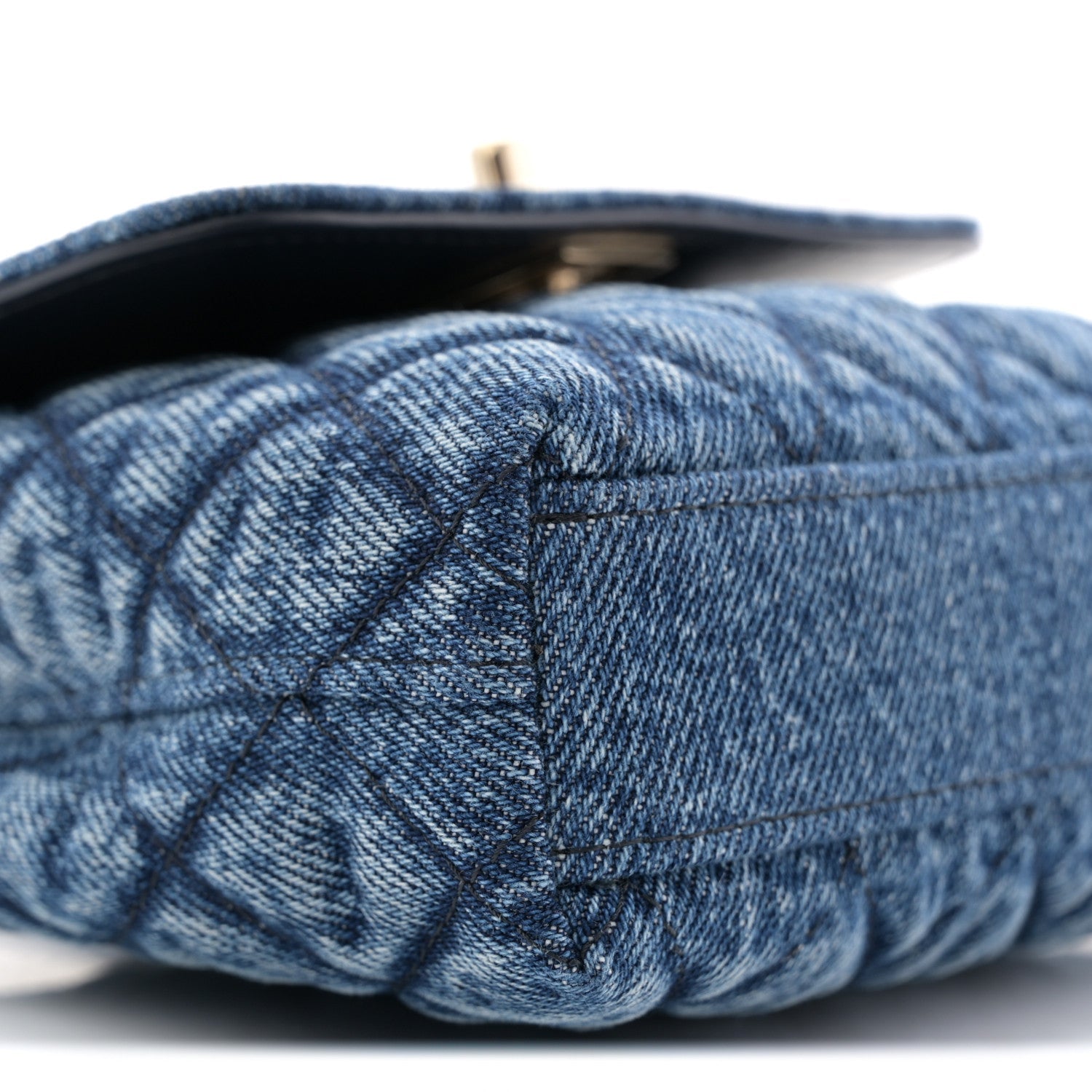 Chanel Washed Denim Quilted Coco Handle Clutch With Chain Blue