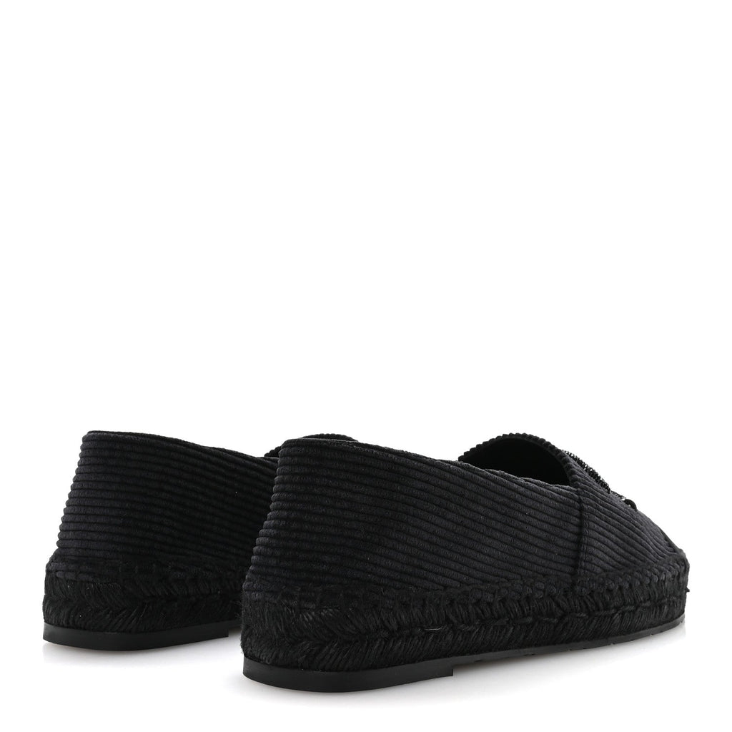 Corduroy Grosgrain Cap Toe CC Espadrille Flats 39 Black