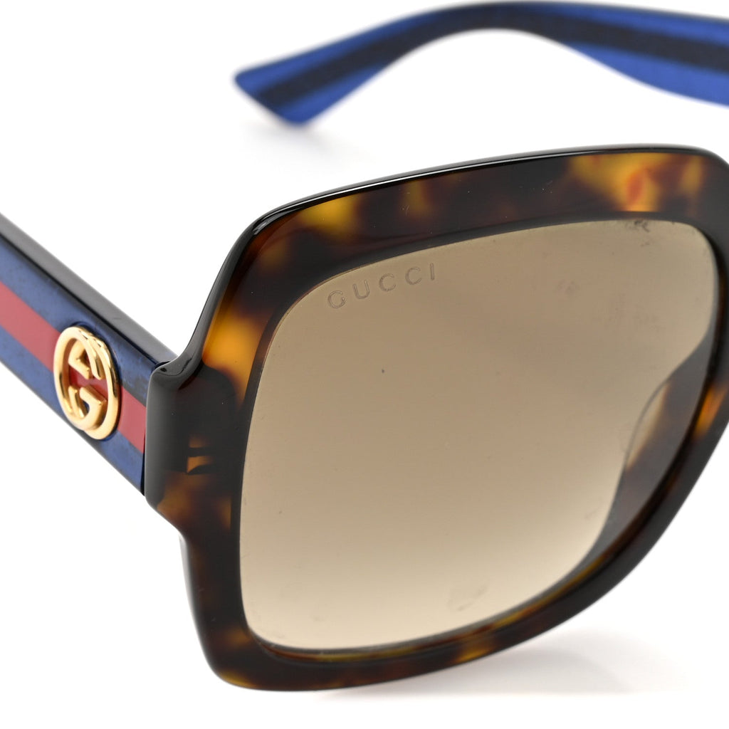 Gucci Acetate Square Frame Web Glitter Sunglasses GG0036S Brown Blue