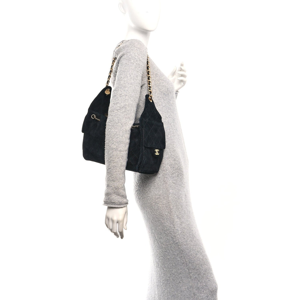 Chanel Suede Quilted Small Chanel 25 Handbag Black