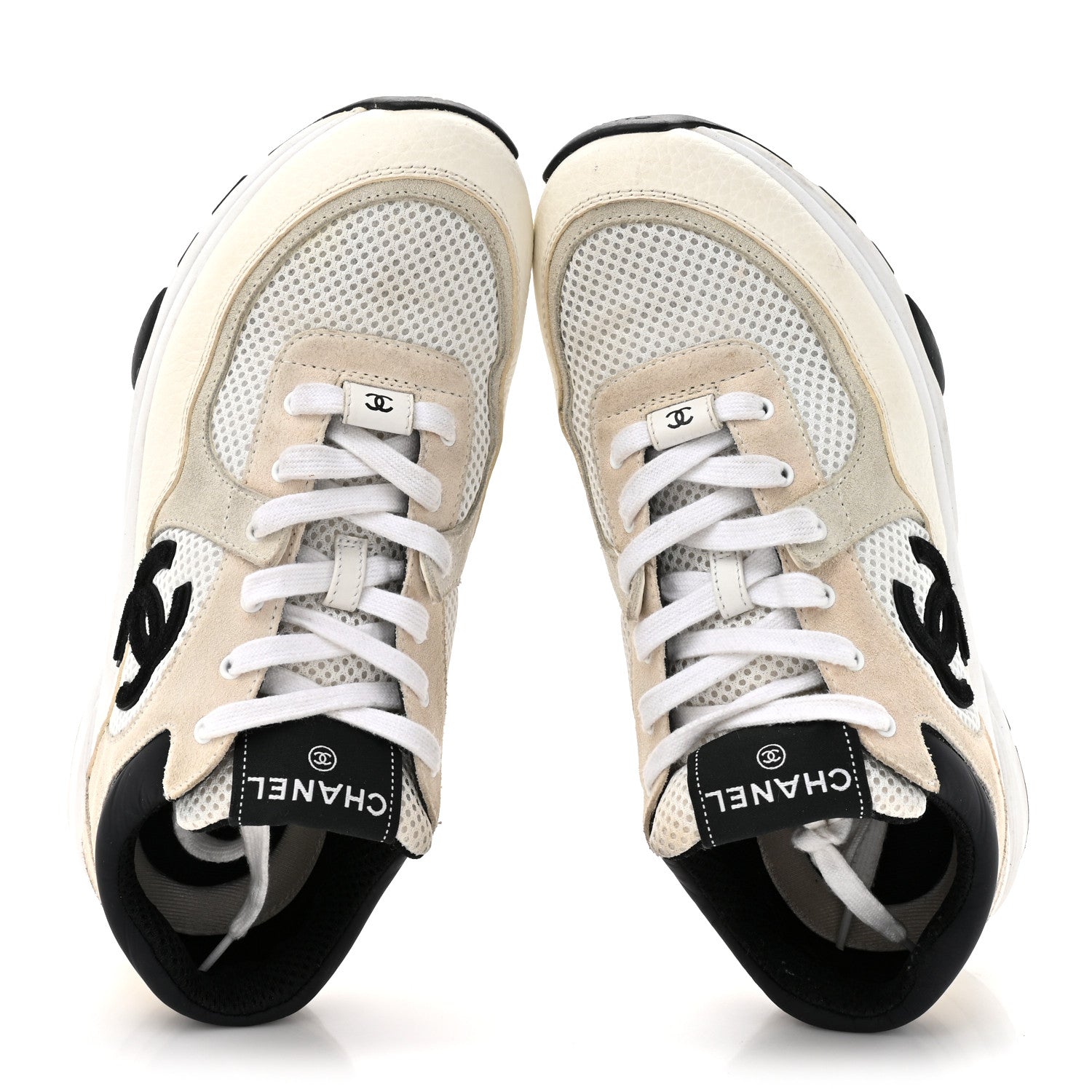 Mesh Suede Calfskin Grained Calfskin Womens CC Sneakers 41 White Black