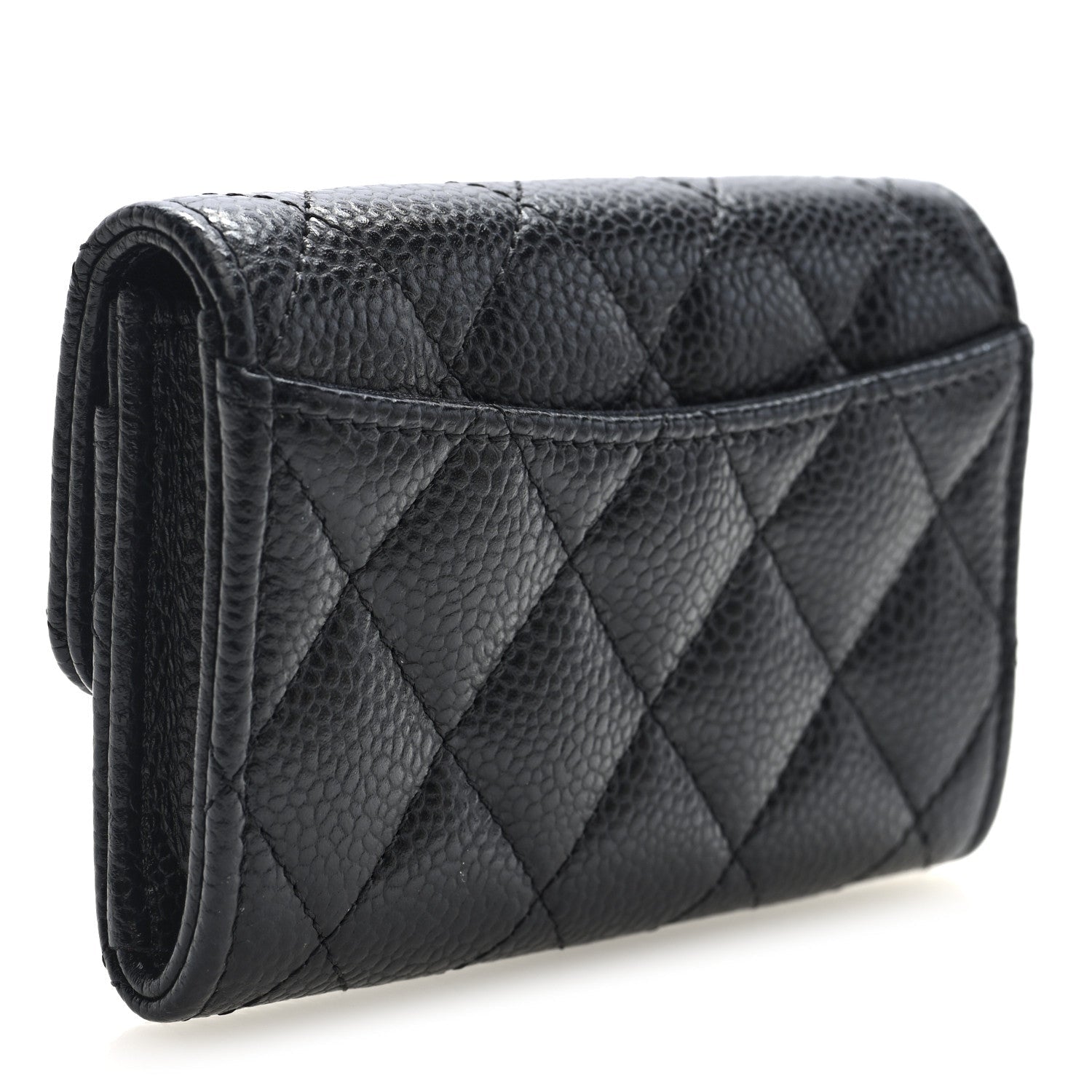 Caviar Quilted Flap Card Holder Wallet Black