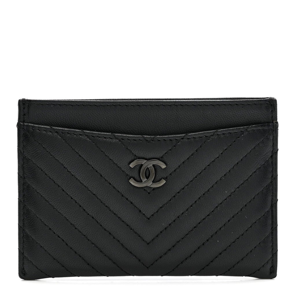Lambskin Chevron Quilted Card Holder So Black