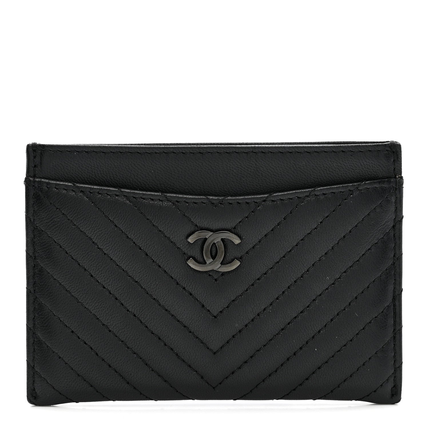 Lambskin Chevron Quilted Card Holder So Black