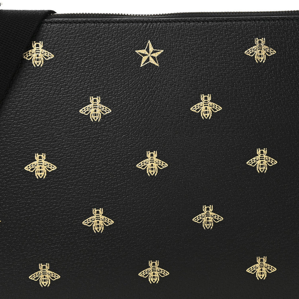 Gucci Grained Calfskin Bee Star Messenger Black