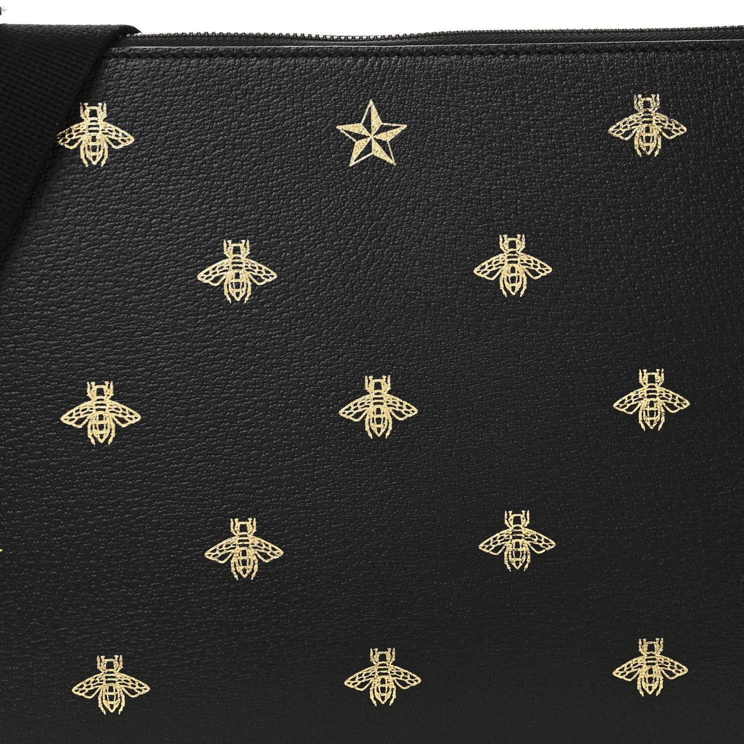 Gucci Grained Calfskin Bee Star Messenger Black