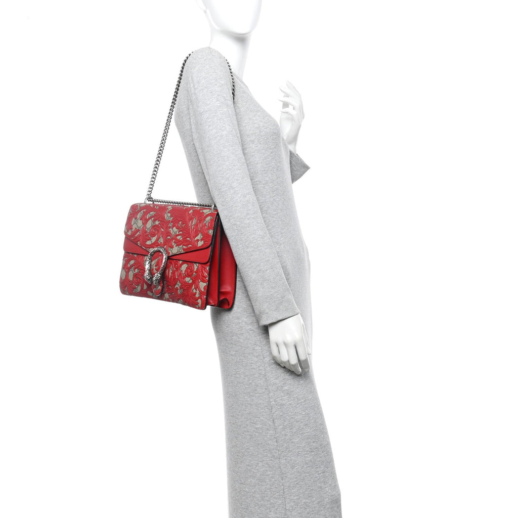 Gucci GG Supreme Monogram Arabesque Medium Dionysus Shoulder Bag Hibiscus Red