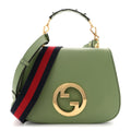 Gucci Roxy Calfskin Web Medium Blondie Top Handle Shoulder Flap Bag Salamander Green