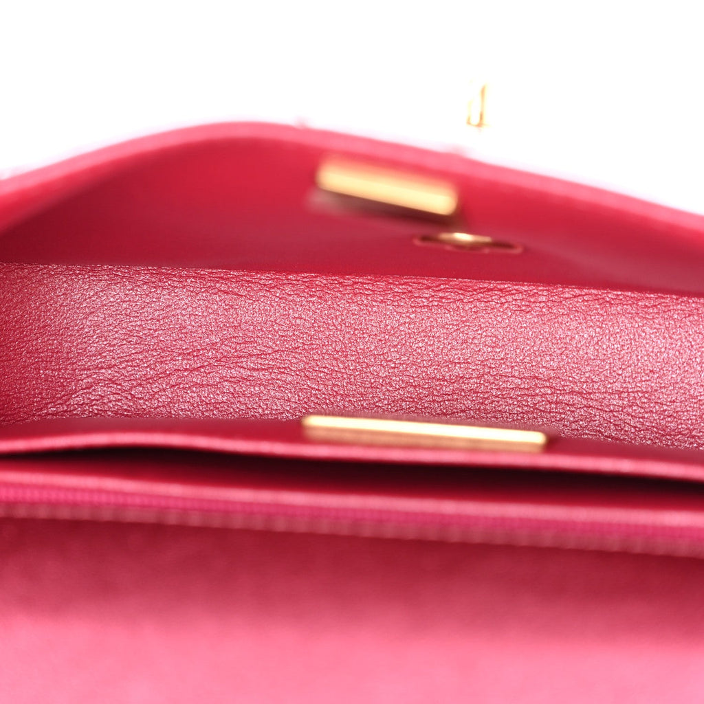 Chanel Mirror Metallic Calfskin Quilted Mini Top Handle Flap Pink