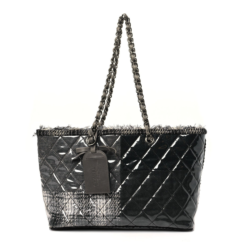 Chanel Vinyl Funny Tweed Patchwork Tote Grey