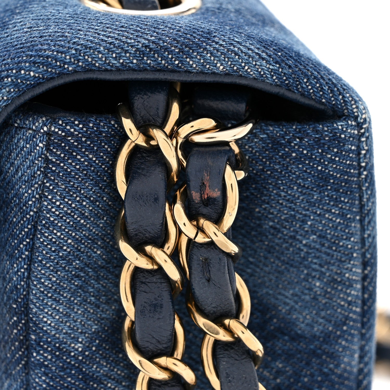 Chanel Printed Denim Quilted Mini Rectangular Flap Dark Blue