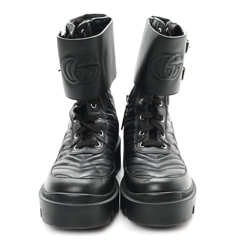 Gucci Nappa Frances GG Matelasse Platform Combat Boots 37 Black
