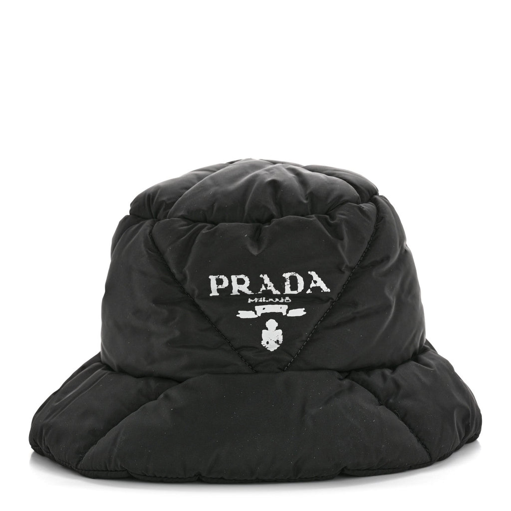 Prada Nylon Triangle Quilted Padded Bucket Hat M Black