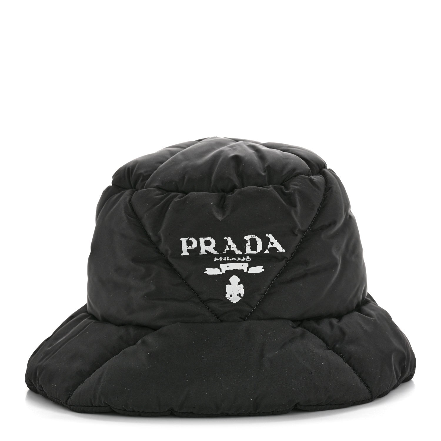 Prada Nylon Triangle Quilted Padded Bucket Hat M Black