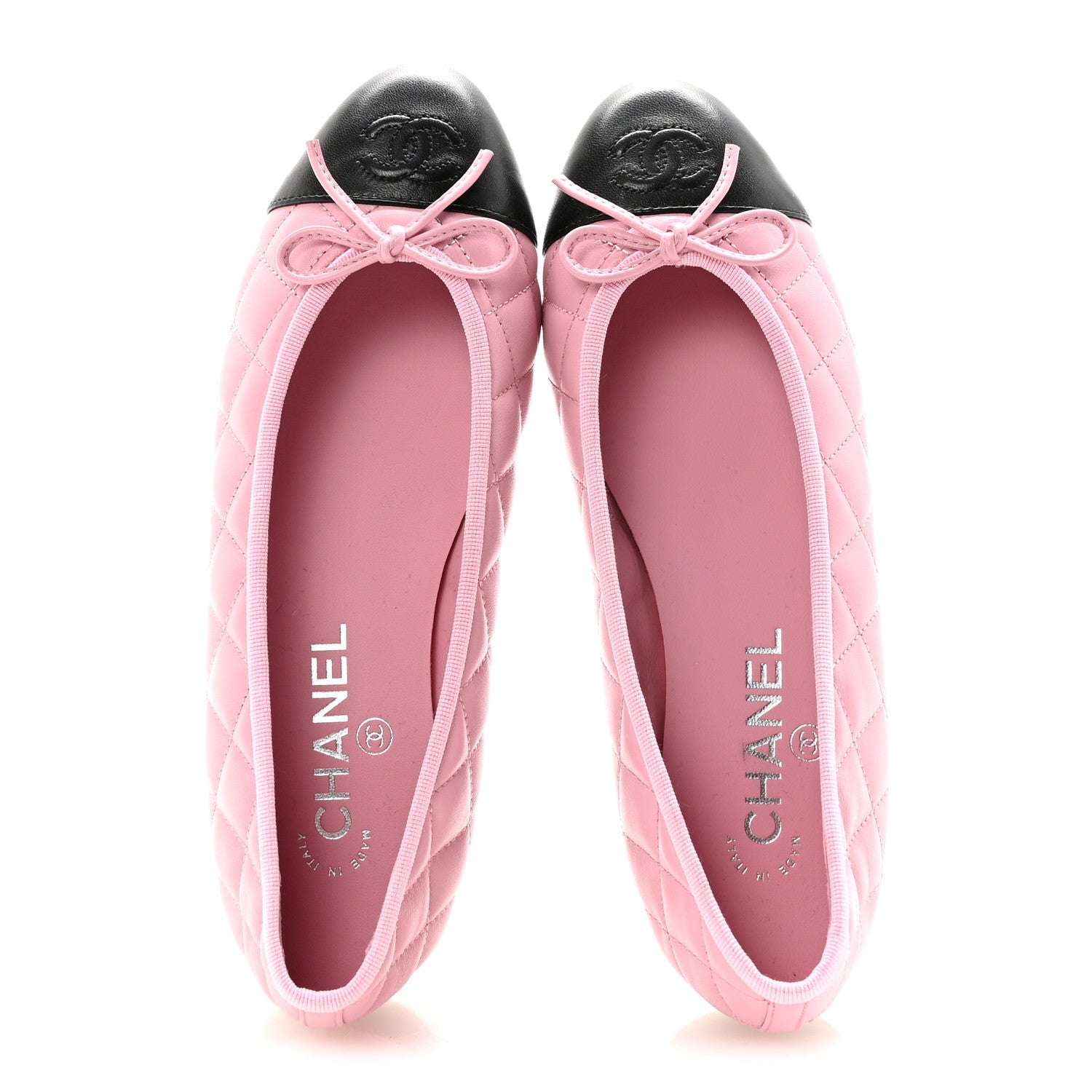 Lambskin Quilted CC Cap Toe Ballerina Flats 37.5 Pink Black