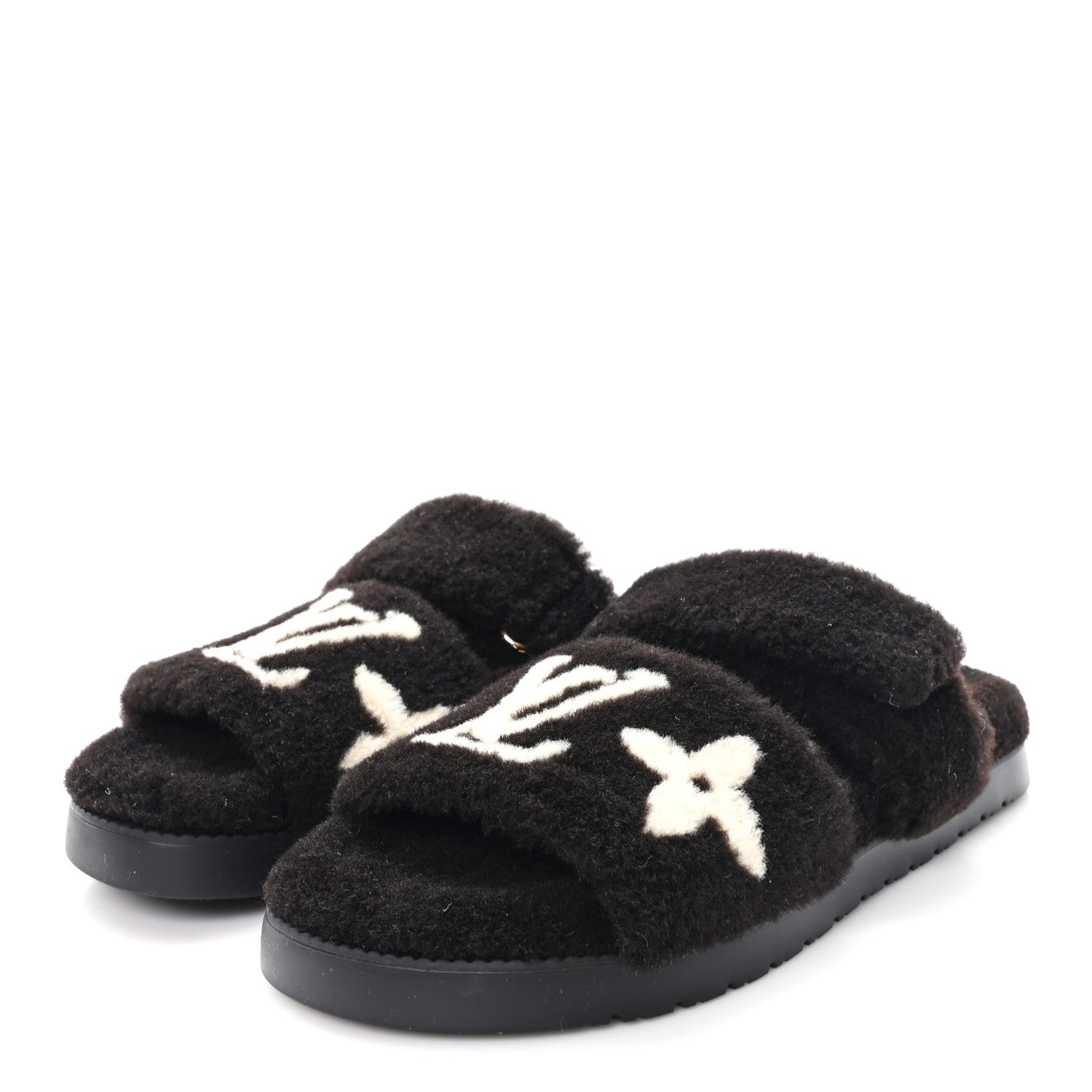 Louis Vuitton Shearling Monogram Giant LV Sunset Flat Comfort Mule 38 Brown