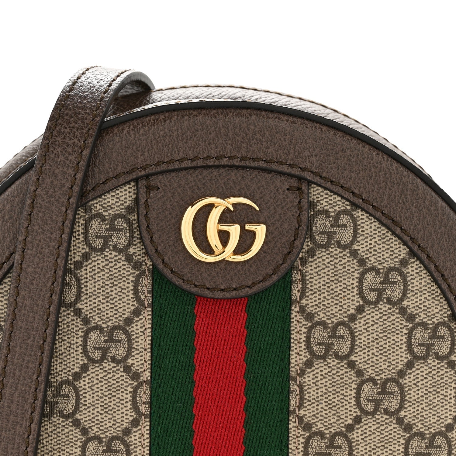 Gucci GG Supreme Monogram Web Mini Ophidia Round Shoulder Bag Brown