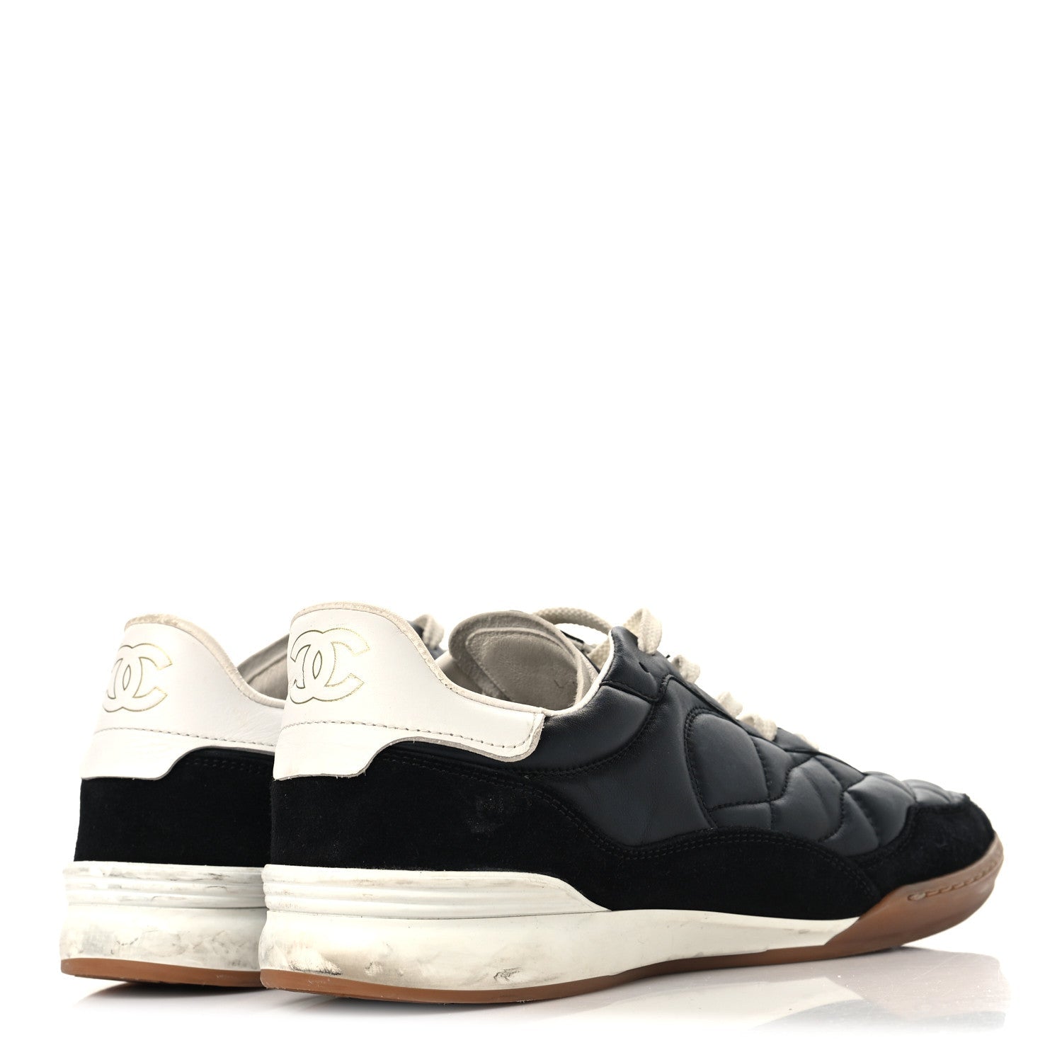 Chanel Suede Calfskin Quilted Sneakers 41 Black