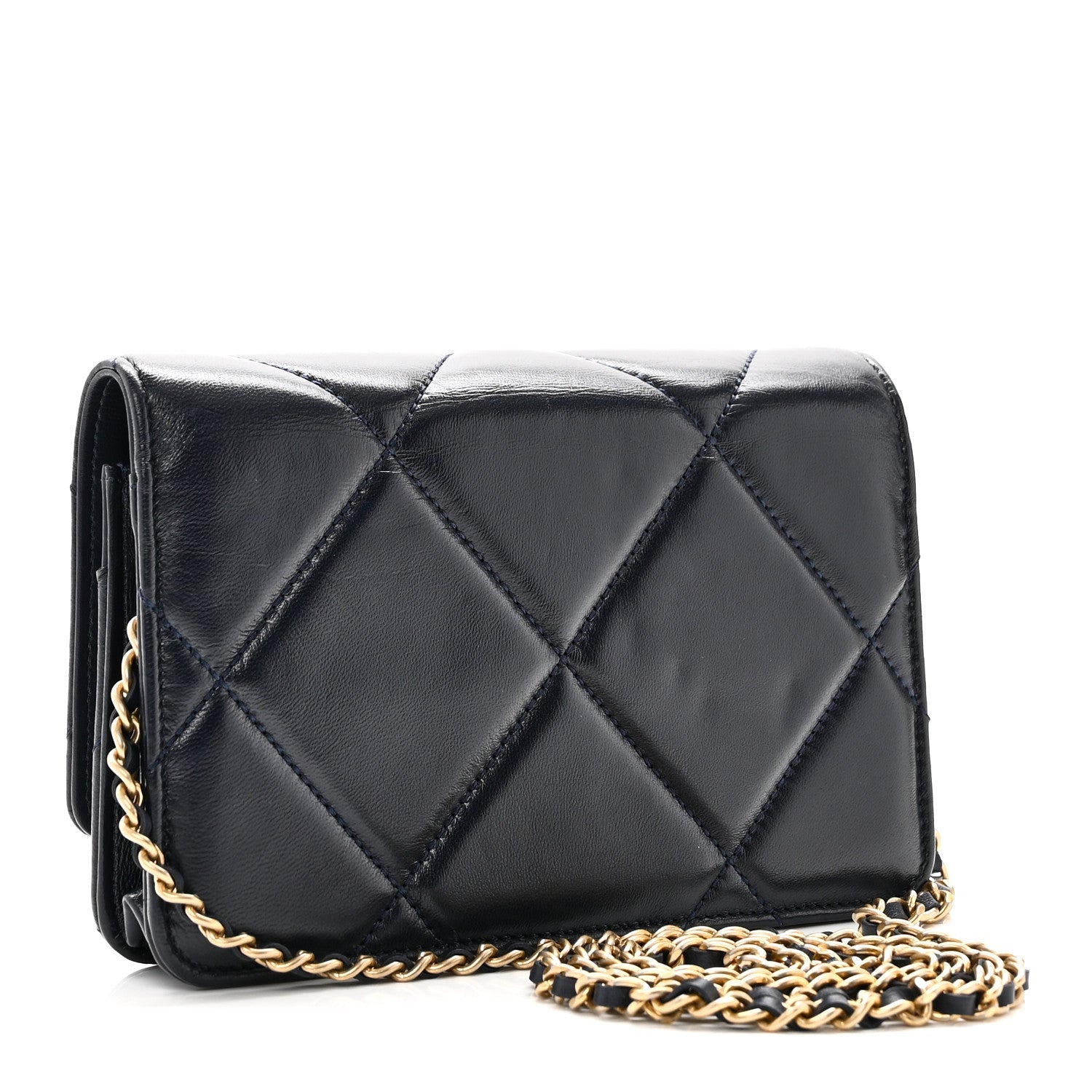 Chanel Lambskin Quilted Wallet On Chain WOC Navy