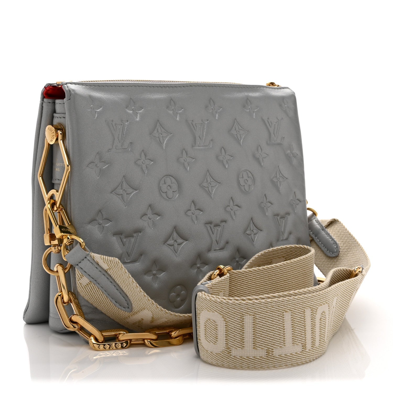 Louis Vuitton Metallic Lambskin Embossed Monogram Coussin PM Silver