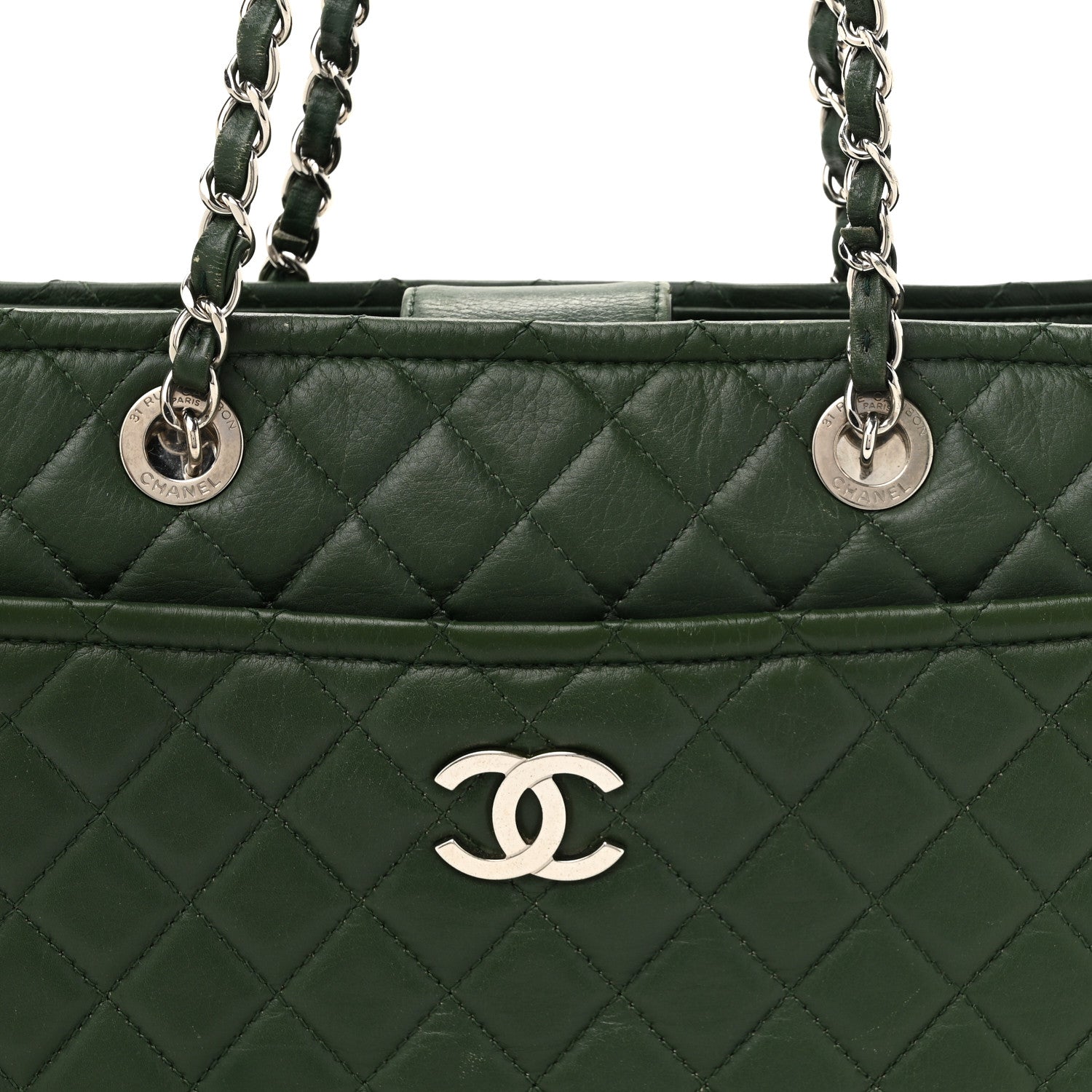 Chanel Aged Calfskin Quilted Large Working Vibe Camera Case Khaki