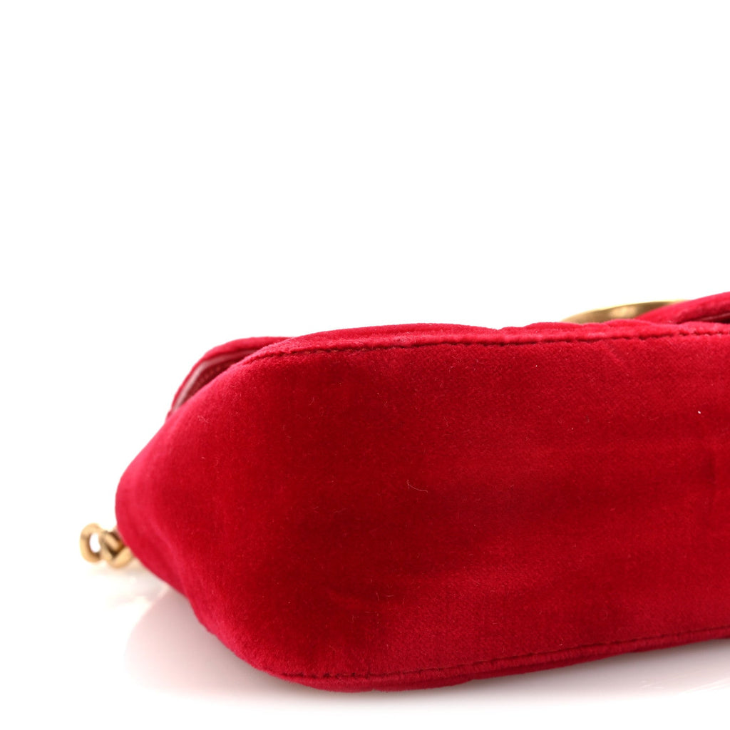 Gucci Velvet Matelasse Mini GG Marmont Shoulder Bag Hibiscus Red