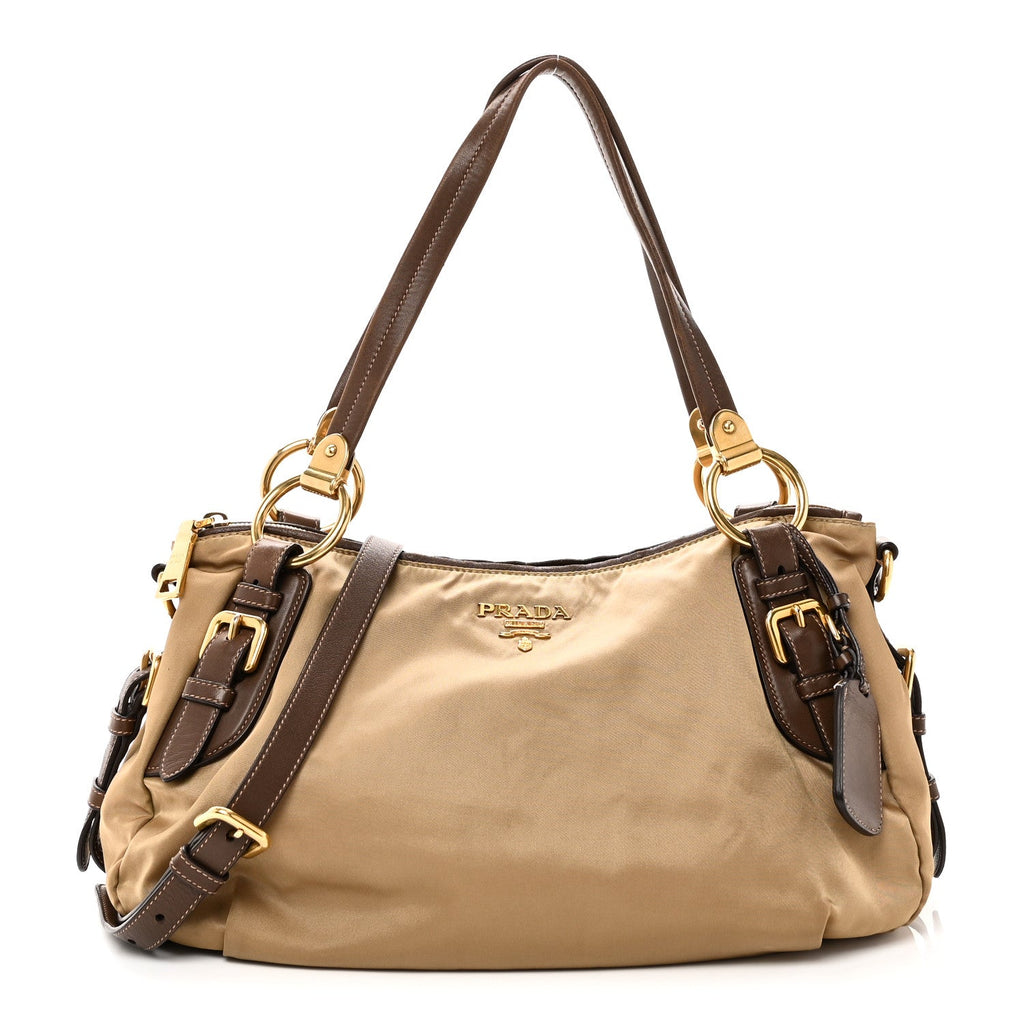 Prada Tessuto Nylon Vitello Daino Satchel Tabacco